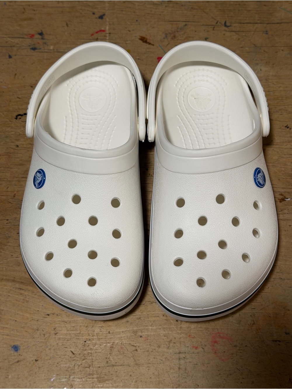 White Slip-On Crocs with Heel Strap